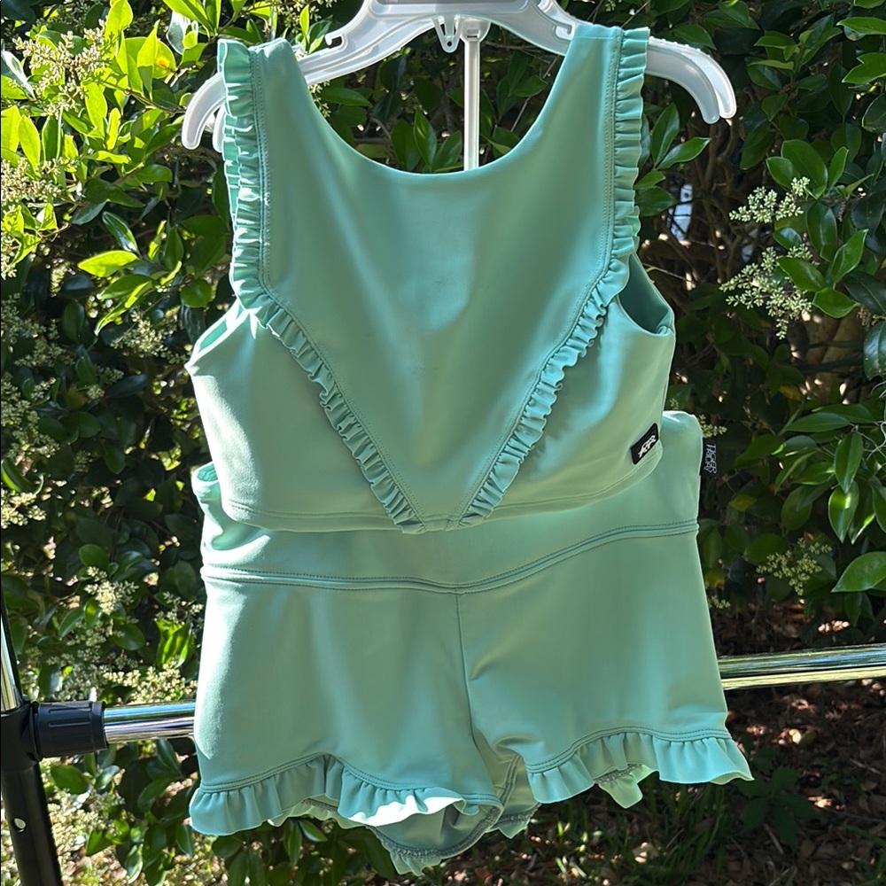 Mint Green Ruffle Romper with Cut-Out Details